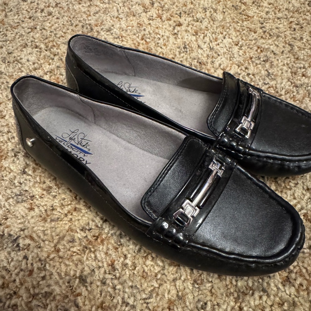 Life Stride Black Loafers with Silver Accents